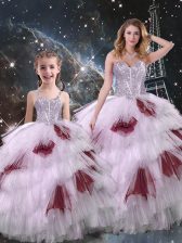 Chic Floor Length Multi-color Sweet 16 Dress Organza Sleeveless Beading and Ruffled Layers
