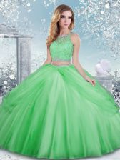 Fine Tulle Clasp Handle Quinceanera Dresses Sleeveless Floor Length Beading and Lace