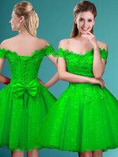  Knee Length Quinceanera Court of Honor Dress Off The Shoulder Cap Sleeves Lace Up