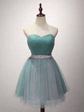 Stylish Green Sleeveless Beading and Ruching Mini Length Quinceanera Court Dresses
