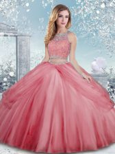 Chic Watermelon Red Sleeveless Floor Length Beading Clasp Handle 15 Quinceanera Dress