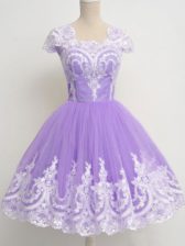 Deluxe Lavender Zipper Square Lace Dama Dress Tulle Sleeveless