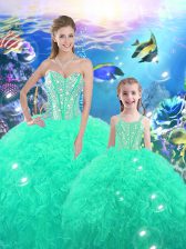 Best Sleeveless Beading and Ruffles Lace Up Quince Ball Gowns