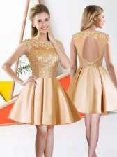  Champagne Sleeveless Taffeta Backless Dama Dress for Prom and Party