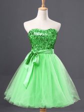  A-line Sequins Dress for Prom Zipper Tulle Sleeveless Mini Length