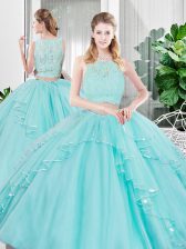 Fashion Sleeveless Zipper Floor Length Lace and Ruffled Layers Sweet 16 Dresses