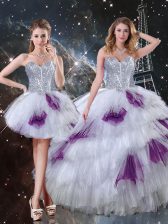 Free and Easy Multi-color Three Pieces Sweetheart Sleeveless Tulle Floor Length Lace Up Beading and Ruffled Layers and Sequins Sweet 16 Quinceanera Dress