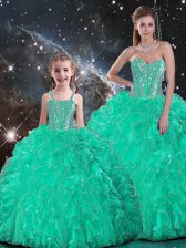 New Arrival Organza Sweetheart Sleeveless Lace Up Beading and Ruffles Sweet 16 Dresses in Turquoise
