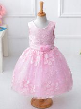  Sleeveless Zipper Knee Length Appliques and Hand Made Flower Child Pageant Dress