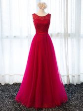  Fuchsia Sleeveless Tulle Lace Up Prom Party Dress for Prom and Military Ball and Wedding Party