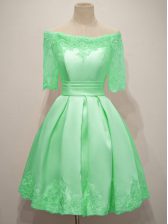  Apple Green Off The Shoulder Lace Up Lace Quinceanera Court Dresses Half Sleeves