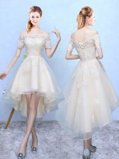 Sexy Off The Shoulder Sleeveless Organza Quinceanera Dama Dress Appliques Lace Up