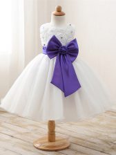  White Scoop Zipper Bowknot Little Girls Pageant Dress Sleeveless