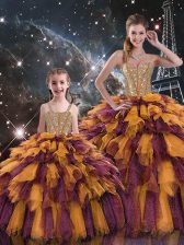  Organza Sweetheart Sleeveless Lace Up Beading and Ruffles and Ruffled Layers Quinceanera Gowns in Multi-color