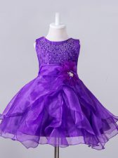  Ball Gowns Little Girls Pageant Gowns Purple Scoop Organza Sleeveless Knee Length Zipper