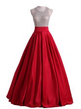 Sumptuous Red Sleeveless Floor Length Beading Backless Prom Dress