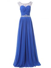  Blue Sleeveless Floor Length Beading Side Zipper 
