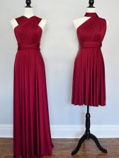  Burgundy Vestidos de Damas Prom and Wedding Party with Ruching Halter Top Sleeveless Lace Up