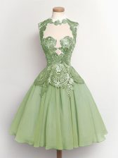  Green Sleeveless Lace Knee Length Damas Dress