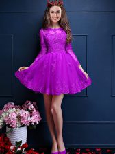 Attractive Mini Length Eggplant Purple Dama Dress for Quinceanera Scalloped 3 4 Length Sleeve Lace Up
