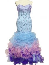 High Quality Multi-color Lace Up Beading and Ruffles Sleeveless Floor Length