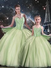 Floor Length Yellow Green Sweet 16 Dresses Sweetheart Sleeveless Lace Up