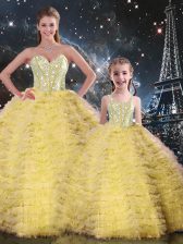  Yellow Sweetheart Neckline Beading and Ruffles Sweet 16 Dress Sleeveless Lace Up