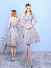 Comfortable Half Sleeves Lace Up Knee Length Appliques Court Dresses for Sweet 16