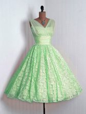Luxurious A-line Lace V-neck Sleeveless Lace Mini Length Lace Up Vestidos de Damas