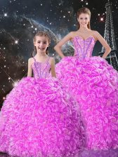  Sweetheart Sleeveless Lace Up Quince Ball Gowns Lilac Organza