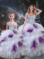  Floor Length Lace Up Quinceanera Gowns Multi-color for Military Ball and Sweet 16 and Quinceanera with Beading and Ruffled Layers