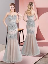 Fantastic Champagne Sleeveless Floor Length Beading Zipper Evening Dress