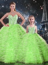  Sweetheart Sleeveless Tulle Quinceanera Dress Beading and Ruffles Lace Up