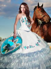 Deluxe Floor Length Ball Gowns Sleeveless White Quinceanera Dresses Lace Up