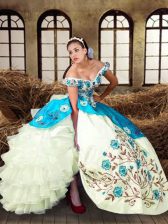  Floor Length Multi-color Ball Gown Prom Dress Taffeta Sleeveless Embroidery and Ruffled Layers
