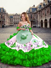  Green Organza and Taffeta Lace Up Sweetheart Sleeveless Floor Length Sweet 16 Quinceanera Dress Embroidery and Ruffled Layers