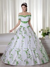 Top Selling Floor Length Lace Up Sweet 16 Dresses White for Military Ball and Sweet 16 and Quinceanera with Embroidery