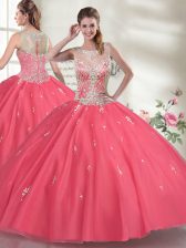  Hot Pink Scoop Zipper Beading Vestidos de Quinceanera Sleeveless