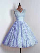  Lavender Sleeveless Lace Mini Length Quinceanera Dama Dress