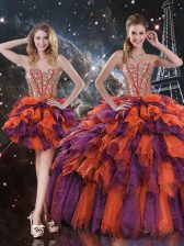  Beading and Ruffles and Ruffled Layers 15 Quinceanera Dress Multi-color Lace Up Sleeveless Floor Length