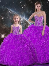  Sleeveless Beading and Ruffles Lace Up 15 Quinceanera Dress