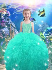 Elegant Turquoise Straps Neckline Beading Kids Pageant Dress Sleeveless Lace Up