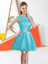 Flirting Organza Sleeveless Knee Length Quinceanera Court Dresses and Beading and Lace