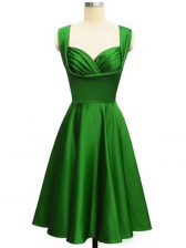  Green Empire Taffeta Straps Sleeveless Ruching Knee Length Lace Up Vestidos de Damas