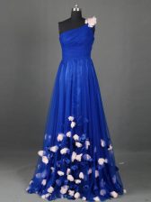 Dazzling One Shoulder Sleeveless Tulle Prom Party Dress Beading and Hand Made Flower Side Zipper