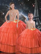 Smart Rust Red Ball Gowns Organza Sweetheart Sleeveless Ruffled Layers Floor Length Lace Up Sweet 16 Dress