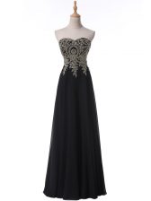  Beading and Appliques Black Side Zipper Sleeveless Floor Length
