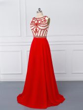  Chiffon Sleeveless Sweep Train and Beading