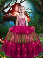 Trendy Organza Sleeveless Floor Length Little Girls Pageant Gowns and Beading and Ruffled Layers