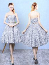 Graceful Grey Sleeveless Printed Lace Up Quinceanera Court Dresses for Prom and Party and Wedding Party
